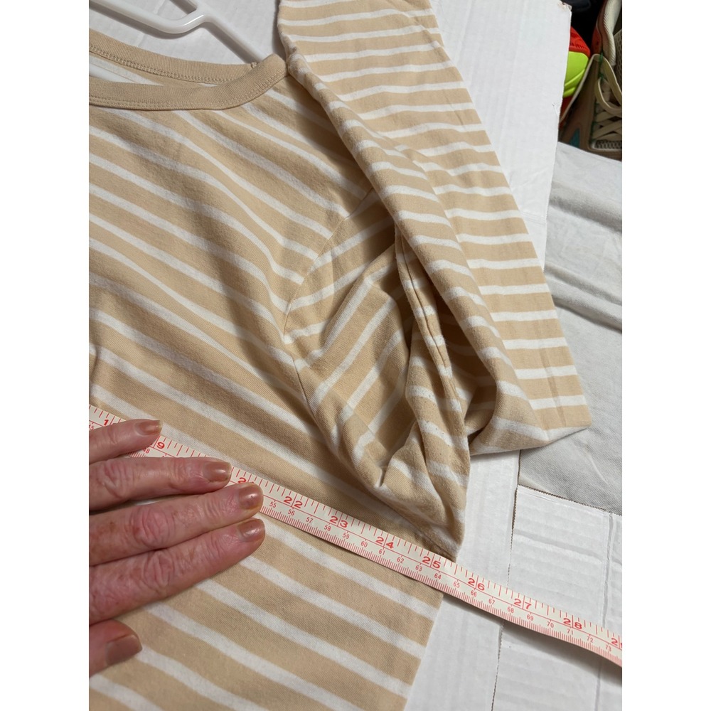 Old Navy Everywear Womens XXL Tan White Striped Long Sleeve Cotton T-Shirt - Picture 9 of 9